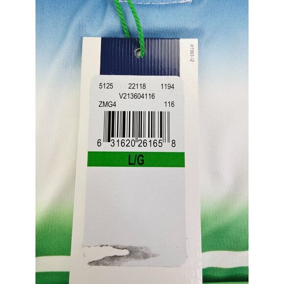 Izod Golf Stretch Size Large Mens White Green Blue Colorblock UPF-15 Polo NWT - Picture 6 of 11
